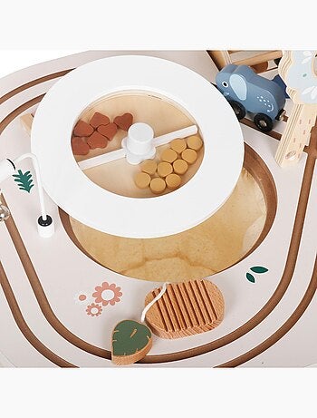 Table d'activités Bois Jouet éducatif, Boucle motrice avec Perles, trieuse de Forme, Hochet, Miroir