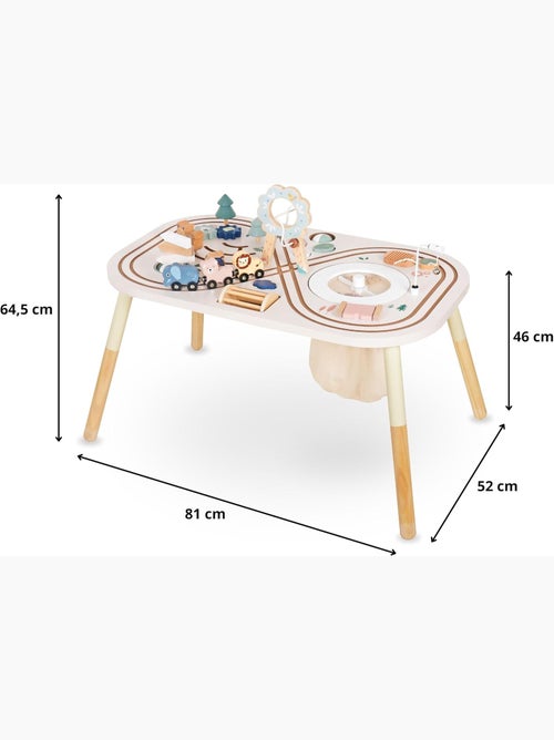 Table d'activités Bois Jouet éducatif, Boucle motrice avec Perles, trieuse de Forme, Hochet, Miroir - Kiabi