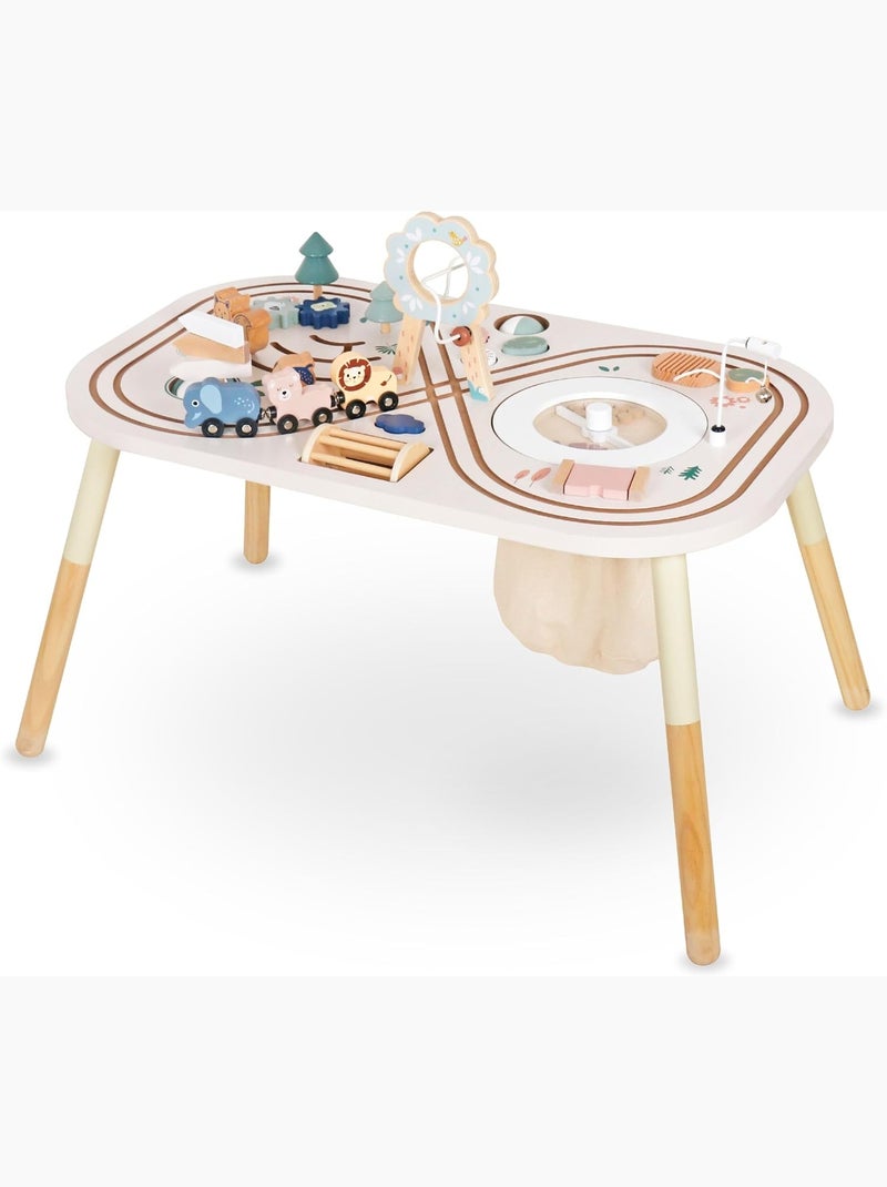 Table d'activités Bois Jouet éducatif, Boucle motrice avec Perles, trieuse de Forme, Hochet, Miroir N/A - Kiabi