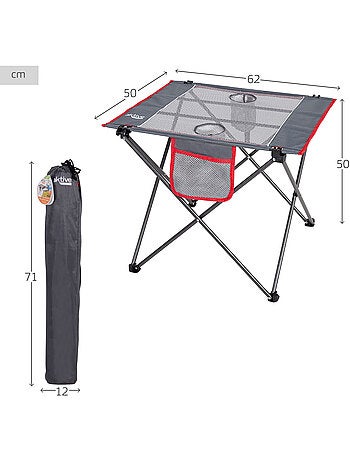 Table de camping pliante avec porte-gobelets et poche aktive