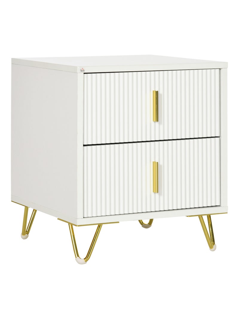 Table de chevet 2 tiroirs coulissants style art déco blanc doré Blanc Blanc - Kiabi