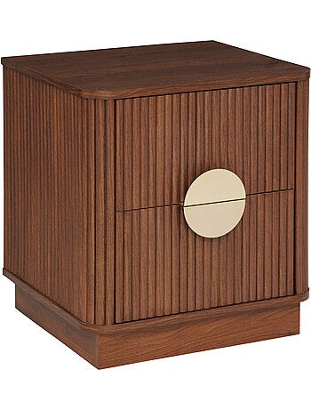 Table de chevet cannelé 2 tiroirs en bois