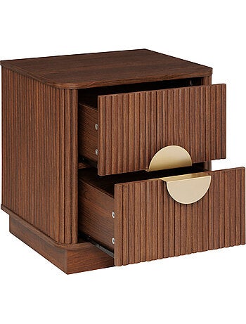 Table de chevet cannelé 2 tiroirs en bois