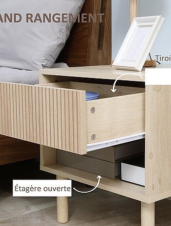 Table de chevet design Urban Craft tiroir niche aspect bois clair