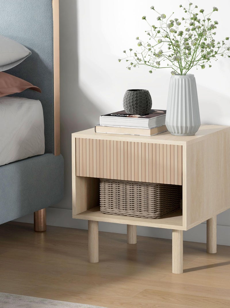Table de chevet design Urban Craft tiroir niche aspect bois clair Beige - Kiabi