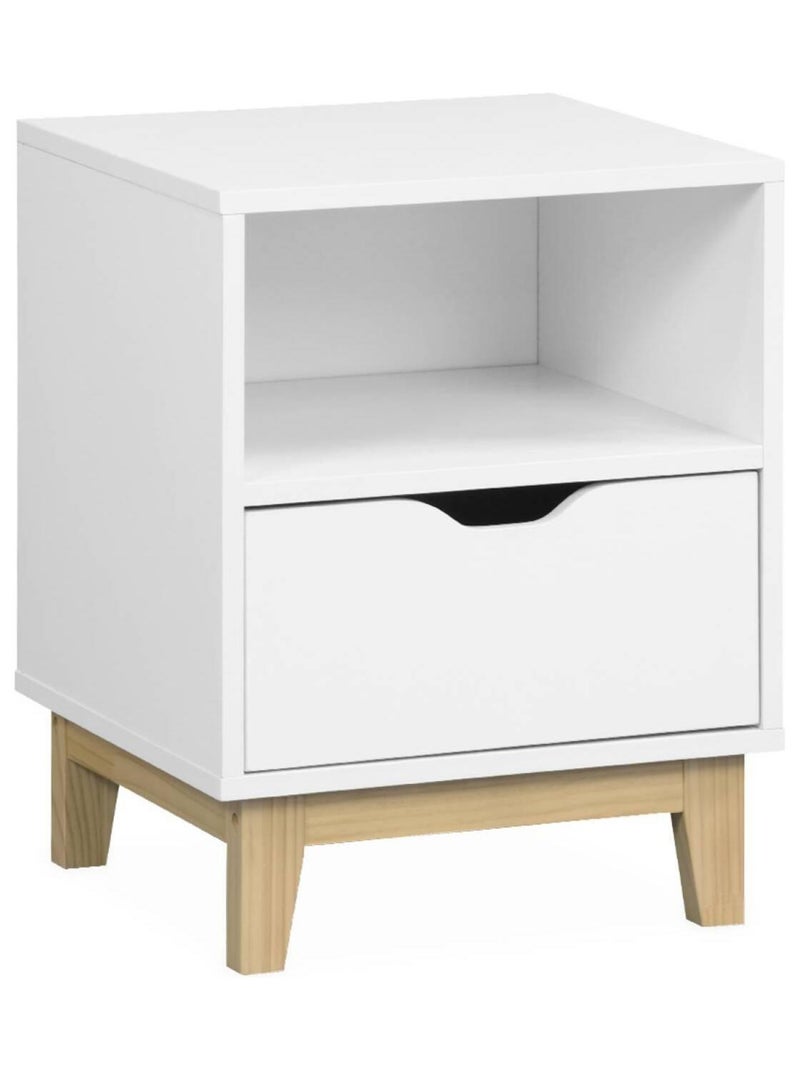 Table de chevet effet bois pieds bois 1 tiroir Floki Blanc - Kiabi