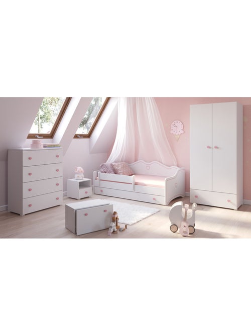 Table de chevet  emi - poignée rose en forme de coeur - Kiabi