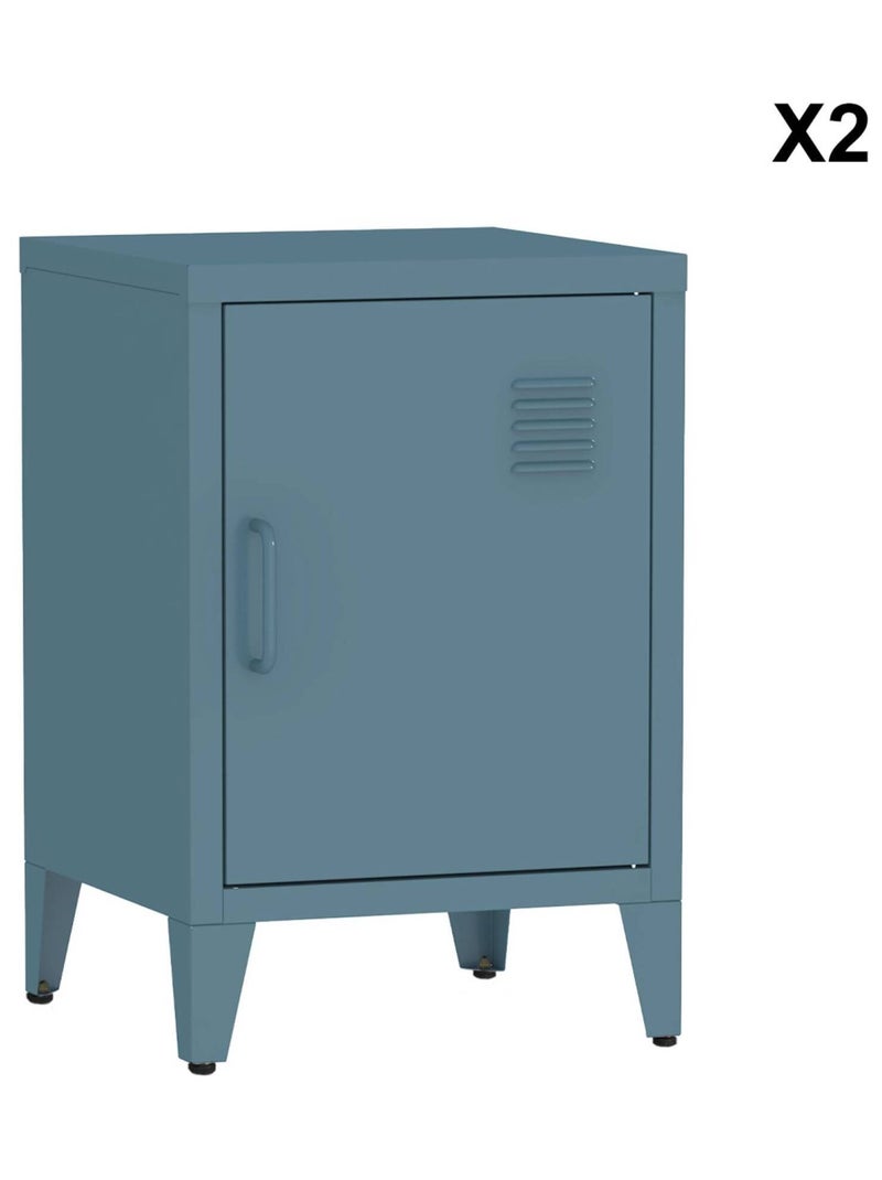 Table de chevet industrielle métal 1 porte (lot de 2) Soho Bleu gris - Kiabi