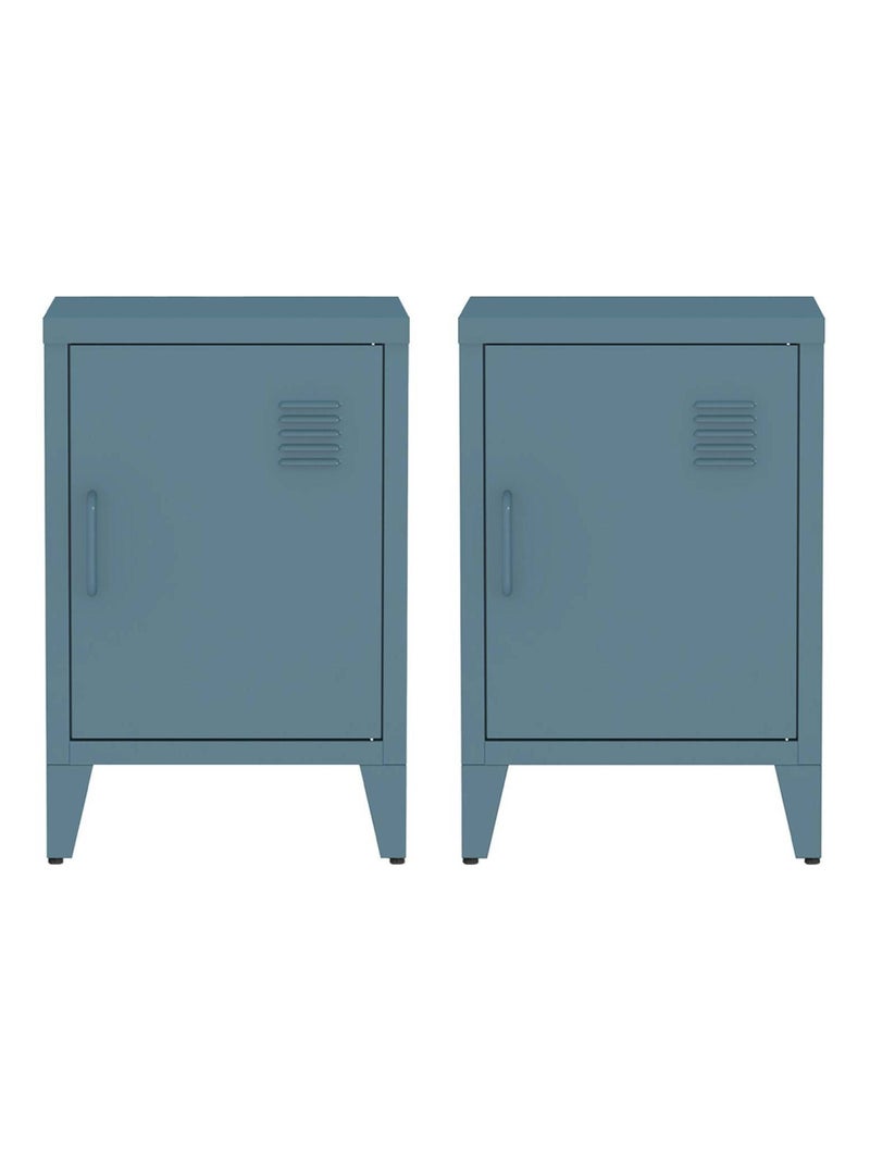 Table de chevet industrielle métal 1 porte (lot de 2) Soho Bleu gris - Kiabi
