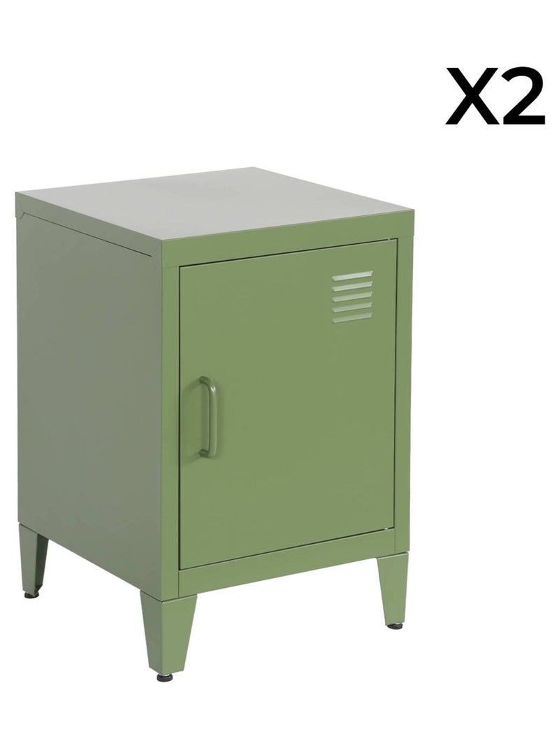 Table de chevet industrielle métal 1 porte (lot de 2) Soho Kaki - Kiabi
