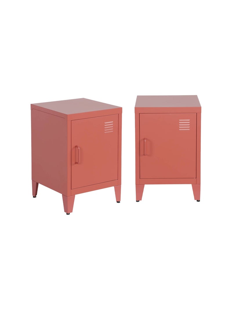 Table de chevet industrielle métal 1 porte (lot de 2) Soho Rouge brique - Kiabi