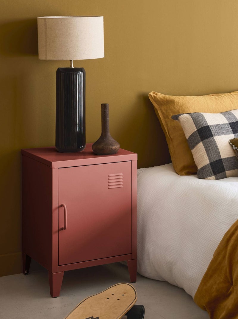 Table de chevet industrielle métal 1 porte Soho Rouge brique - Kiabi