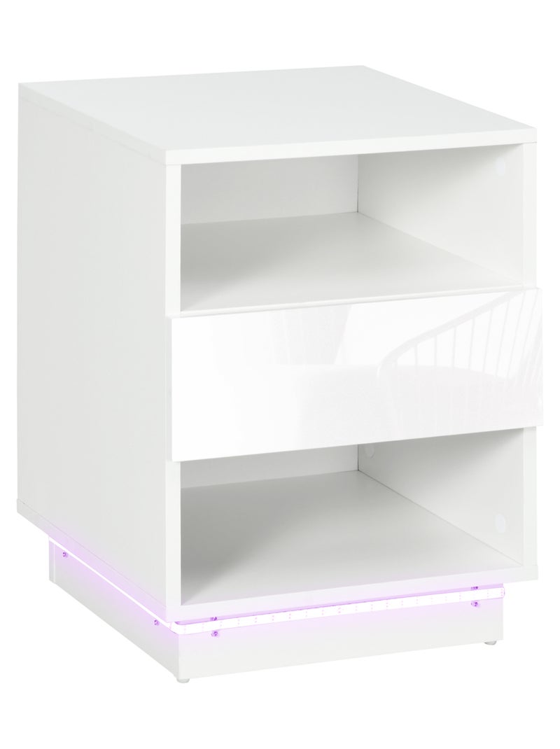 Table de chevet LED - tiroir, niches, plateau - blanc brillant laqué Blanc Blanc - Kiabi