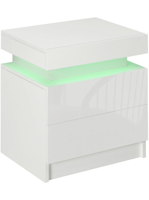 Table de chevet LED 2 tiroirs blanc laqué - Kiabi