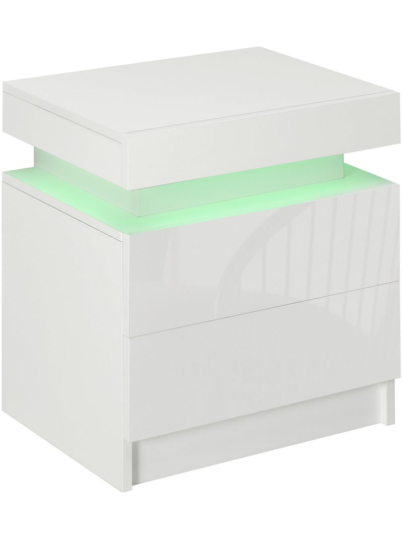Table de chevet LED 2 tiroirs blanc laqué Blanc Blanc - Kiabi