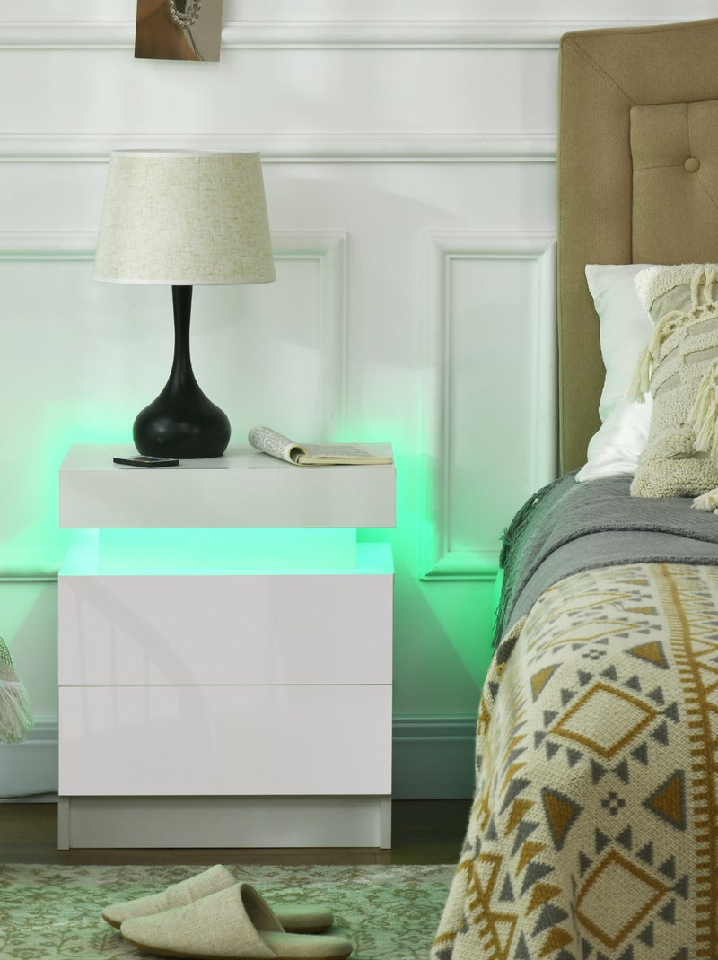 Table de chevet LED 2 tiroirs blanc laqué Blanc Blanc - Kiabi
