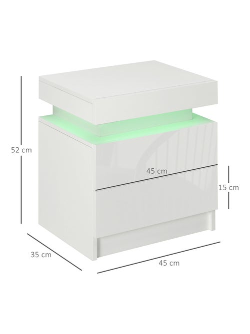 Table de chevet LED 2 tiroirs blanc laqué - Kiabi
