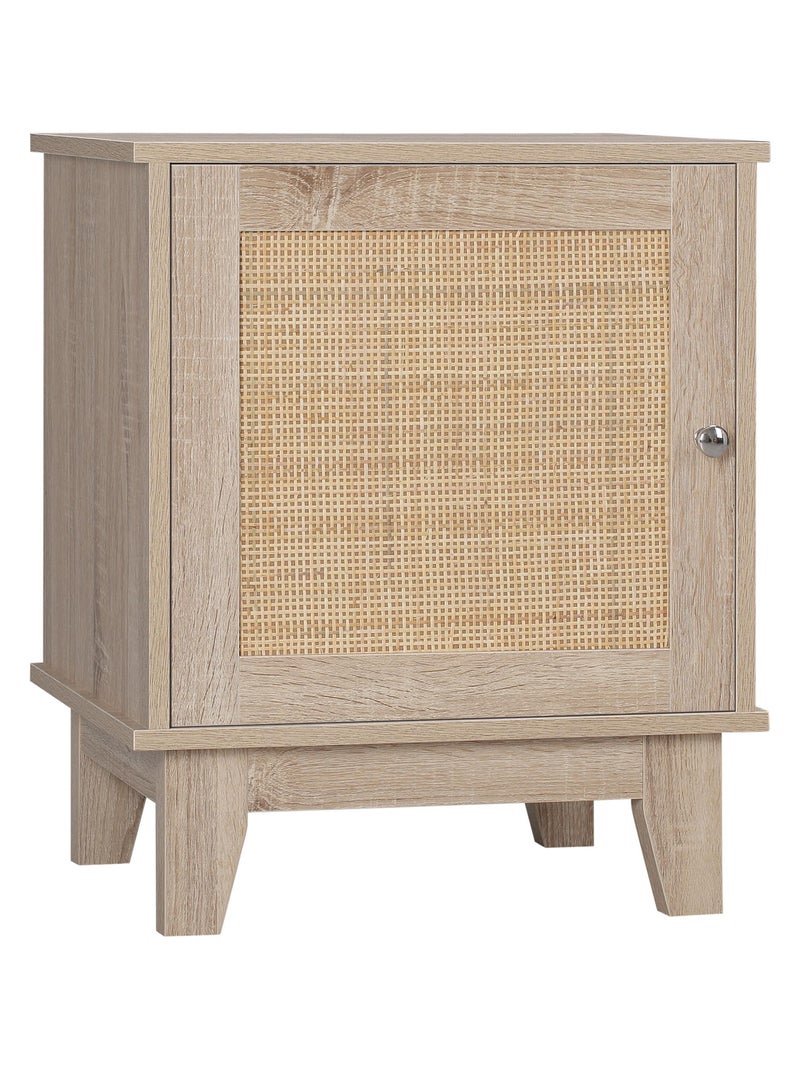 Table de chevet style bohème chic cannage rotin aspect chêne clair Beige - Kiabi