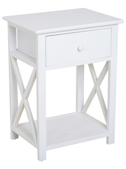 Table de chevet style cosy avec croix latérales tiroir et étagère bois MDF - Kiabi
