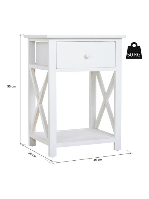 Table de chevet style cosy avec croix latérales tiroir et étagère bois MDF - Kiabi