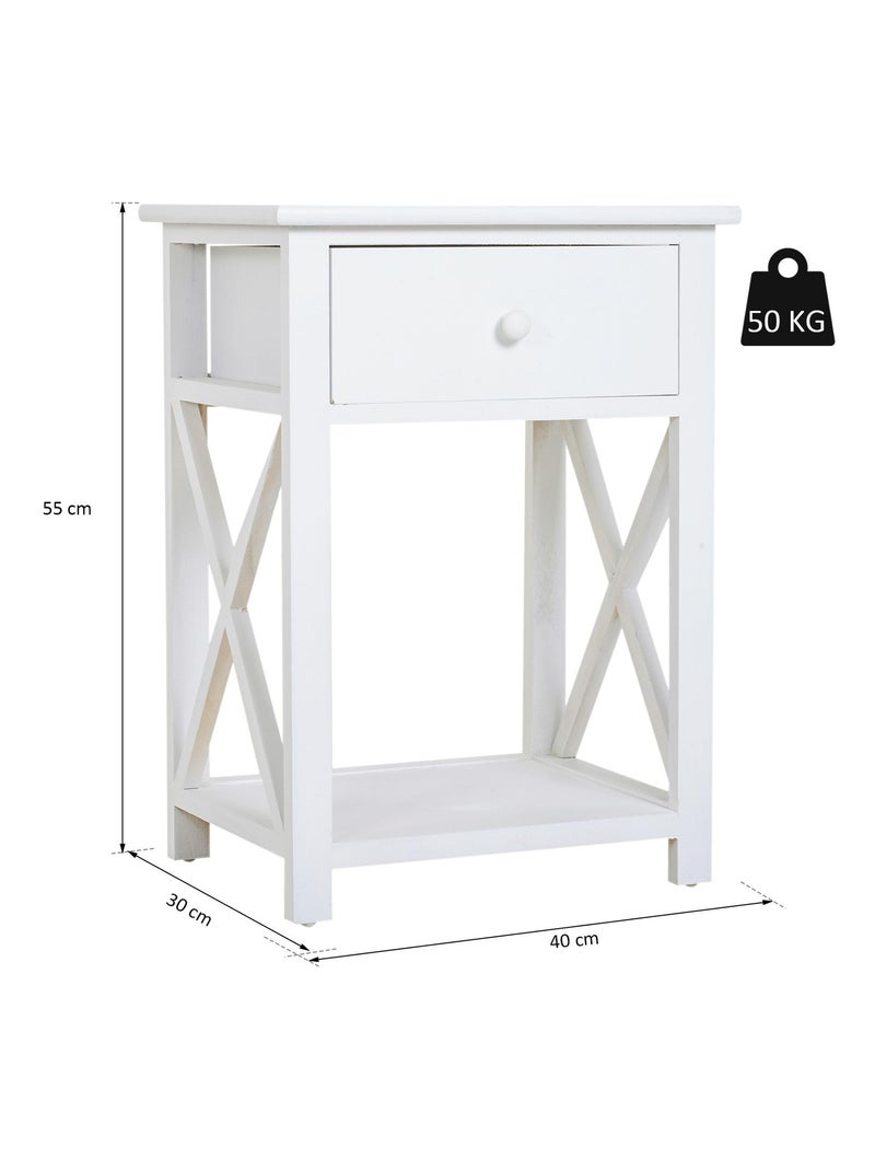 Table de chevet style cosy avec croix latérales tiroir et étagère bois MDF Blanc Blanc - Kiabi