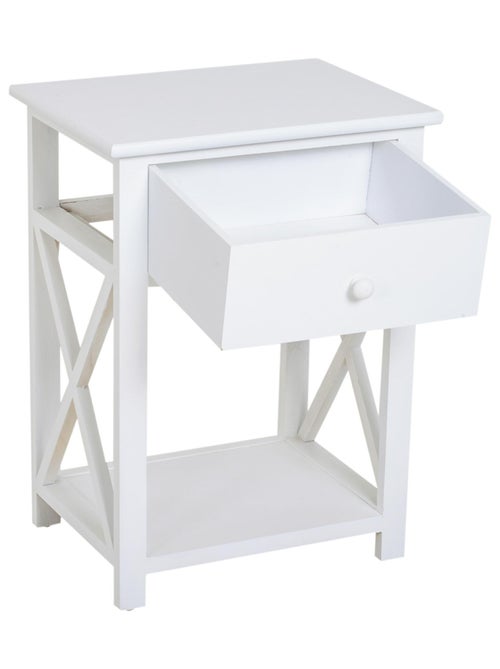 Table de chevet style cosy avec croix latérales tiroir et étagère bois MDF - Kiabi