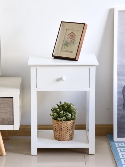 Table de chevet style cosy avec croix latérales tiroir et étagère bois MDF - Kiabi