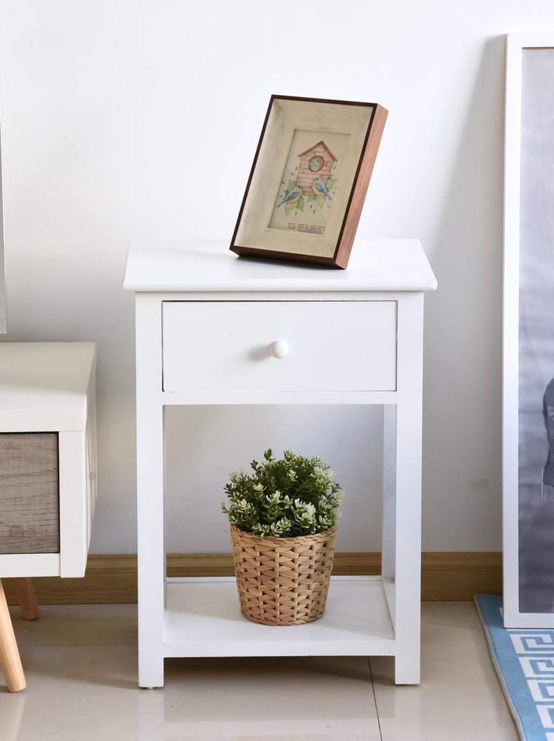 Table de chevet style cosy avec croix latérales tiroir et étagère bois MDF Blanc Blanc - Kiabi