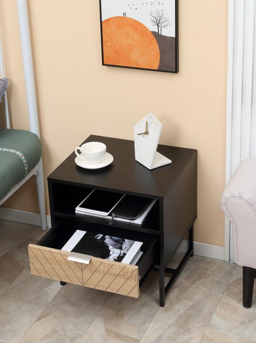 Table de chevet style industriel tiroir niche aspect bois - Kiabi