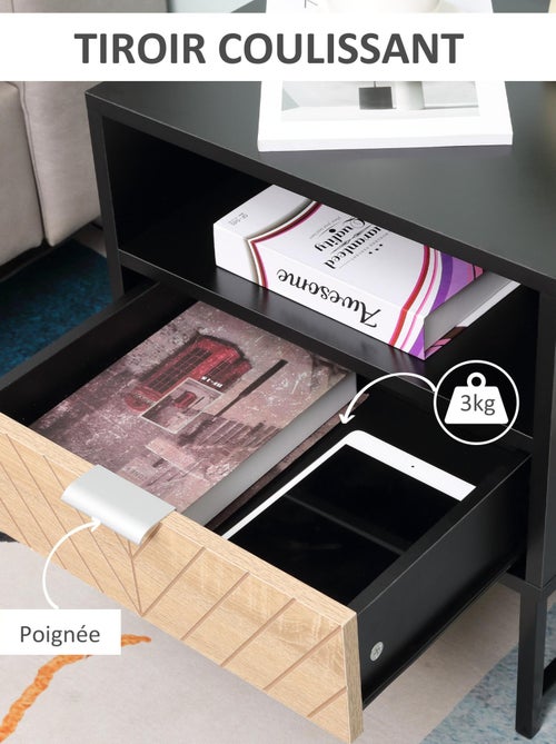 Table de chevet style industriel tiroir niche aspect bois - Kiabi