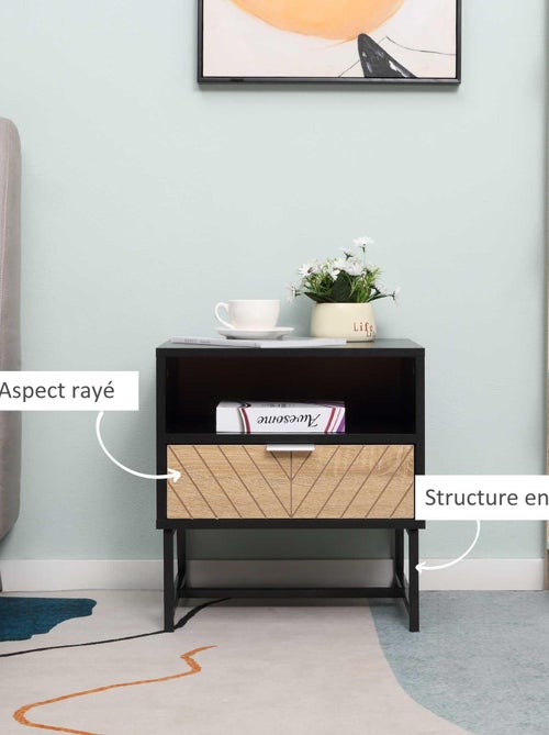 Table de chevet style industriel tiroir niche aspect bois - Kiabi