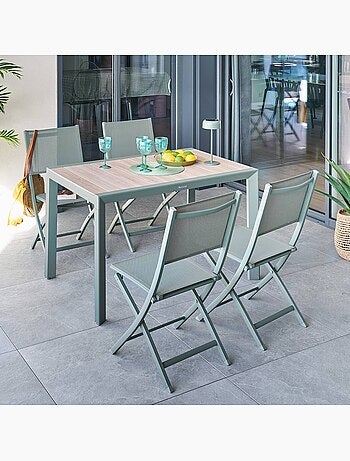 Table de jardin 4 places en aluminium effet bois ÉVASION