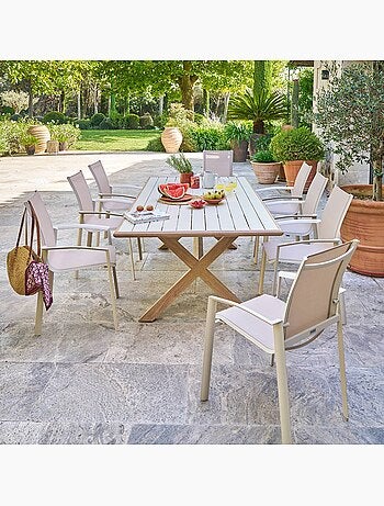 Table de jardin 8 places en aluminium piètement croisé AXIOME