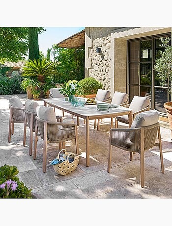 Table de jardin 8 places en pierre sintérisée NELORA