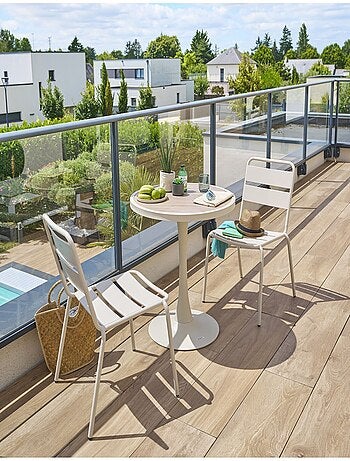 Table de jardin bistro ronde en aluminium effet bois 2 places OVIALON