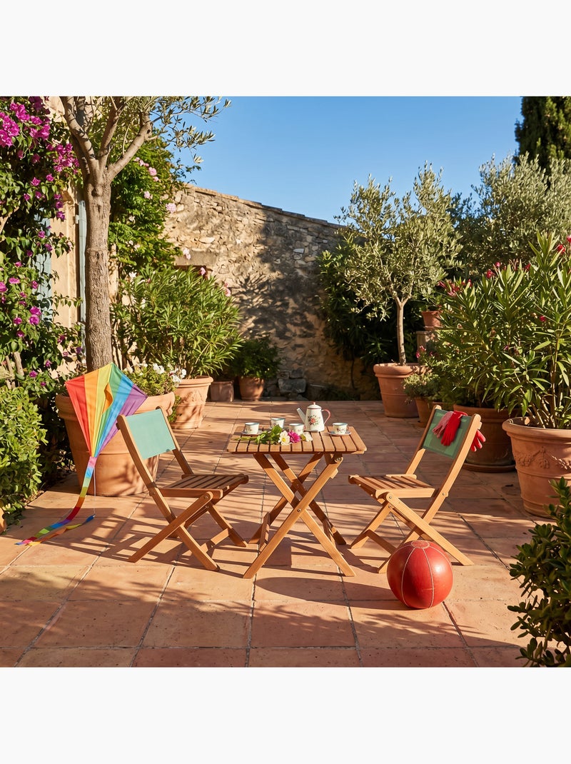 Table de jardin bistrot enfant bois d'acacia + 2 assises elise Vert de gris - Kiabi