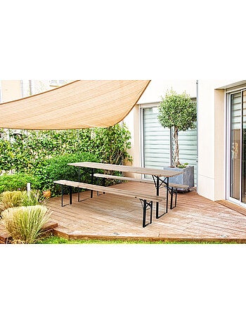 Table de jardin brasserie pliante avec 2 bancs