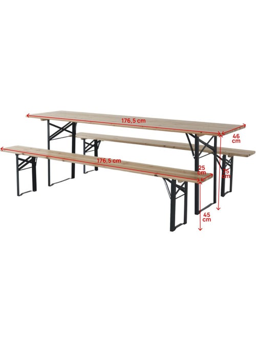 Table de jardin brasserie pliante avec 2 bancs - Kiabi