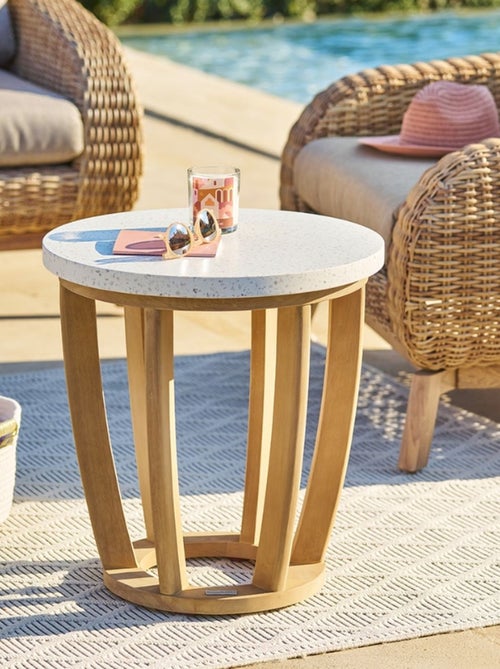 Table de jardin d'appoint ronde en bois et béton LEMINDO - Kiabi
