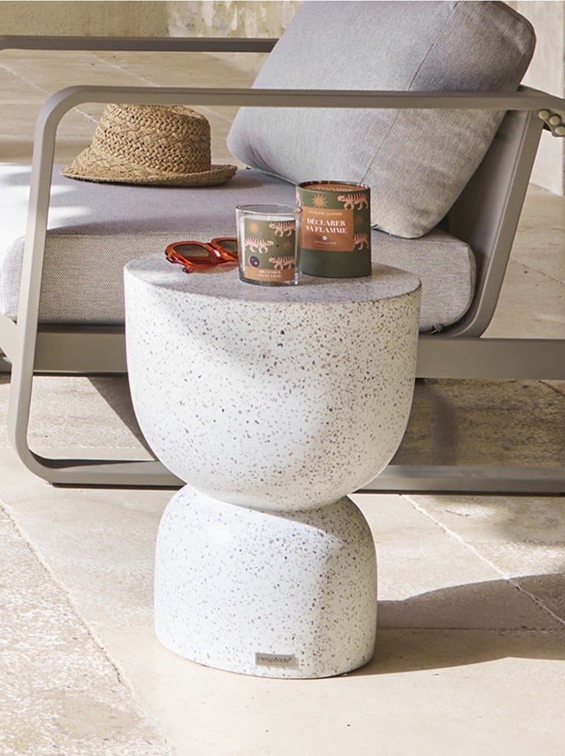 Table de jardin d'appoint ronde en ciment effet terrazzo TIMANDRA Gris clair - Kiabi