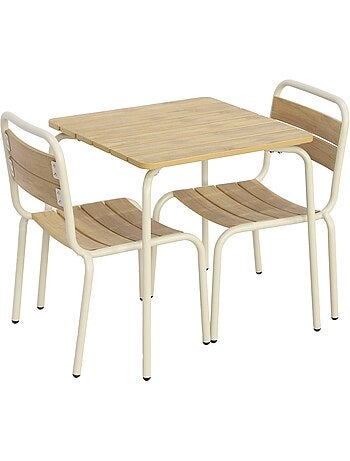 Table de jardin enfant acier et décor bois + 2 assises