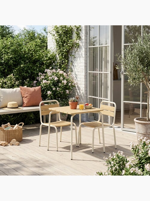 Table de jardin enfant acier et décor bois + 2 assises - Kiabi