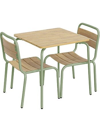 Table de jardin enfant acier et décor bois + 2 assises