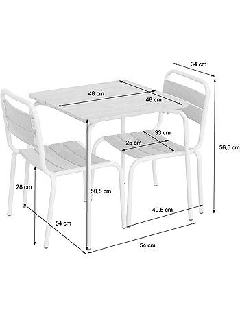 Table de jardin enfant acier et décor bois + 2 assises