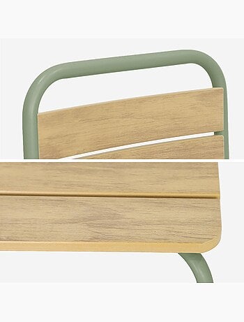 Table de jardin enfant acier et décor bois + 2 assises