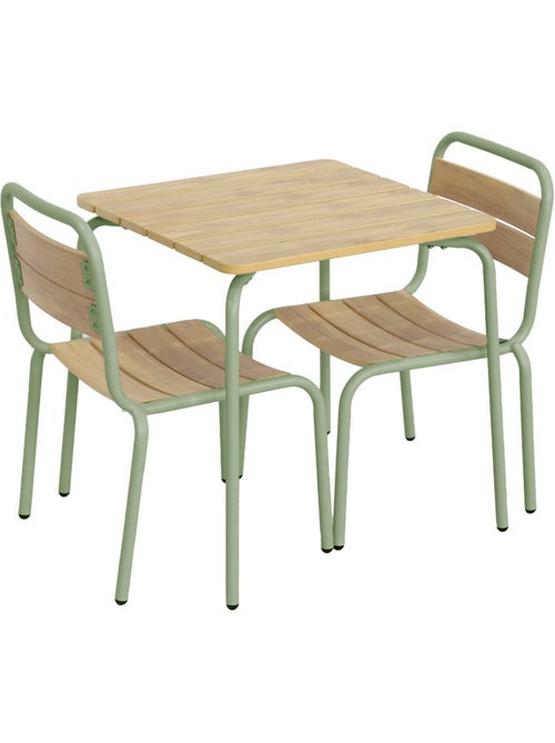 Table de jardin enfant acier et décor bois + 2 assises - Kiabi