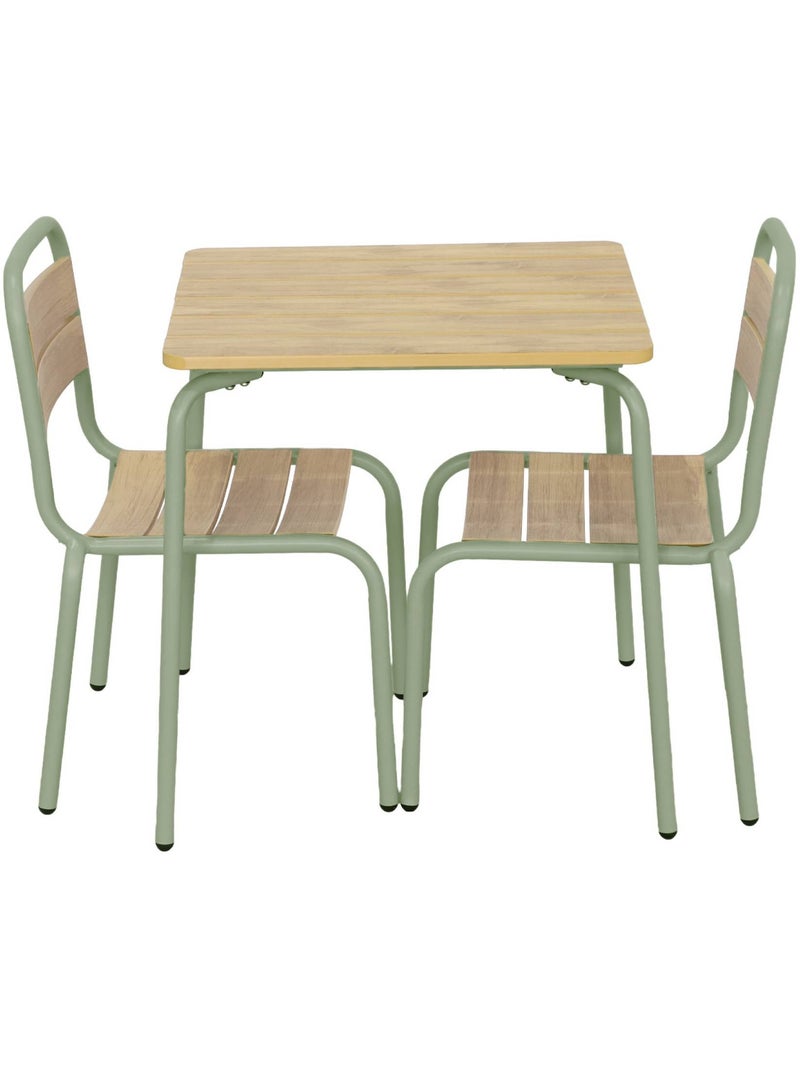 Table de jardin enfant acier et décor bois + 2 assises Vert - Kiabi