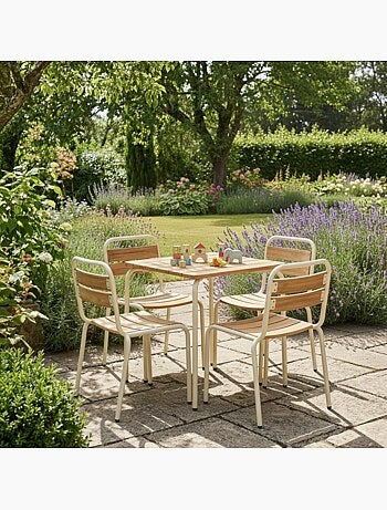 Table de jardin enfant acier et décor bois + 4 assises Suzie