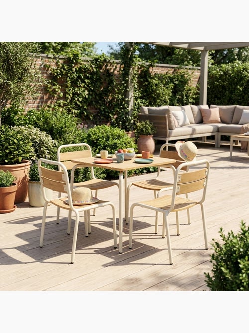 Table de jardin enfant acier et décor bois + 4 assises Suzie - Kiabi