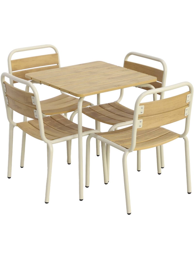 Table de jardin enfant acier et décor bois + 4 assises Suzie Beige - Kiabi